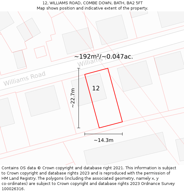 12, WILLIAMS ROAD, COMBE DOWN, BATH, BA2 5FT: Plot and title map