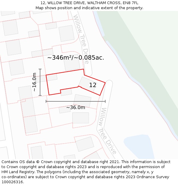 12, WILLOW TREE DRIVE, WALTHAM CROSS, EN8 7FL: Plot and title map