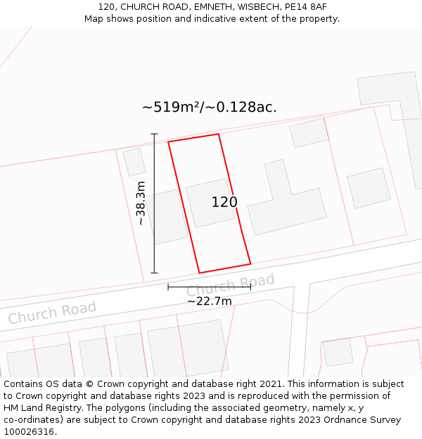 120, CHURCH ROAD, EMNETH, WISBECH, PE14 8AF: Plot and title map