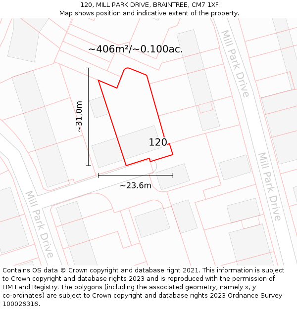 120, MILL PARK DRIVE, BRAINTREE, CM7 1XF: Plot and title map