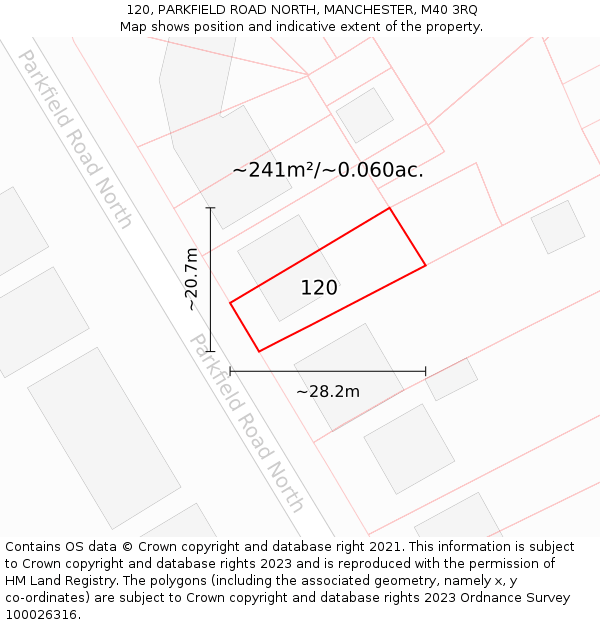120, PARKFIELD ROAD NORTH, MANCHESTER, M40 3RQ: Plot and title map