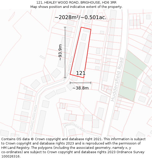 121, HEALEY WOOD ROAD, BRIGHOUSE, HD6 3RR: Plot and title map