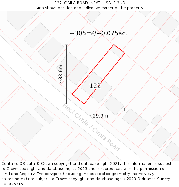 122, CIMLA ROAD, NEATH, SA11 3UD: Plot and title map