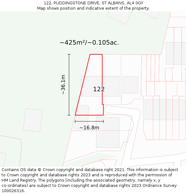 122, PUDDINGSTONE DRIVE, ST ALBANS, AL4 0GY: Plot and title map