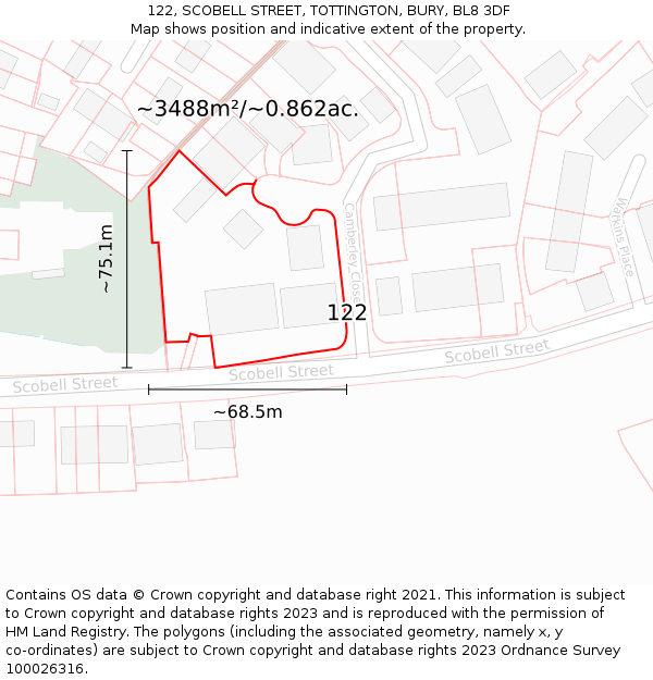 122, SCOBELL STREET, TOTTINGTON, BURY, BL8 3DF: Plot and title map