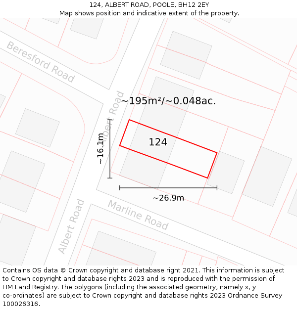 124, ALBERT ROAD, POOLE, BH12 2EY: Plot and title map