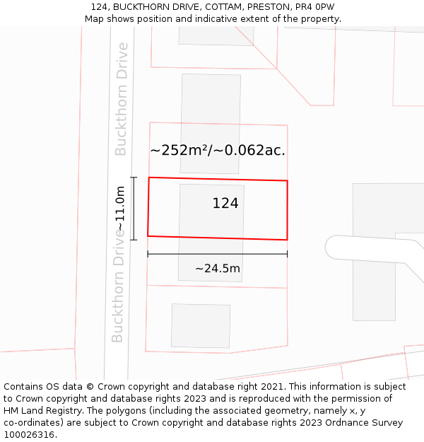 124, BUCKTHORN DRIVE, COTTAM, PRESTON, PR4 0PW: Plot and title map