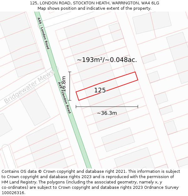 125, LONDON ROAD, STOCKTON HEATH, WARRINGTON, WA4 6LG: Plot and title map