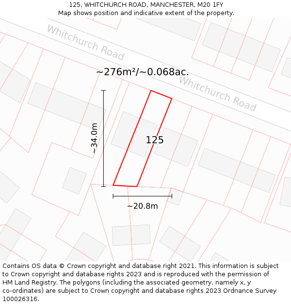 125, WHITCHURCH ROAD, MANCHESTER, M20 1FY: Plot and title map