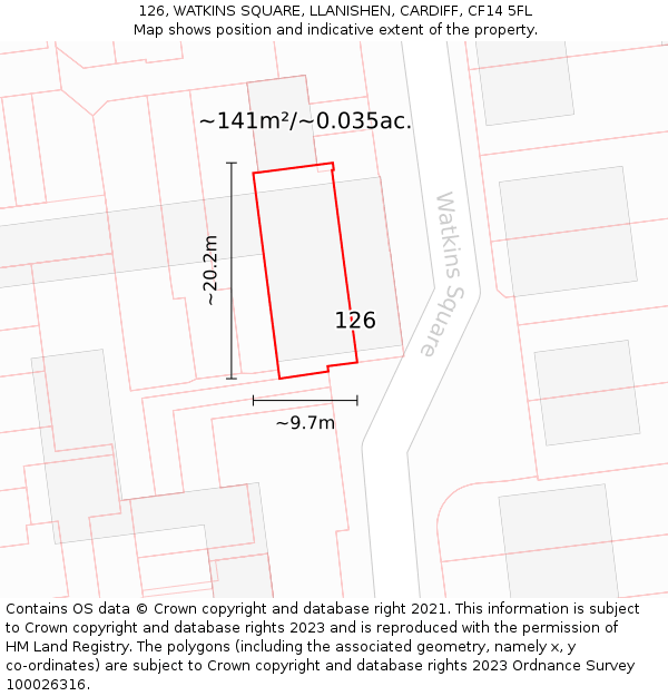 126, WATKINS SQUARE, LLANISHEN, CARDIFF, CF14 5FL: Plot and title map