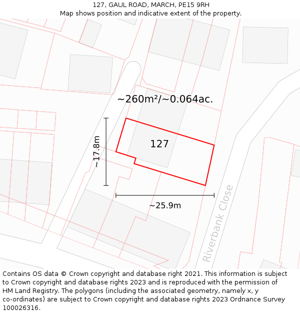 127, GAUL ROAD, MARCH, PE15 9RH: Plot and title map