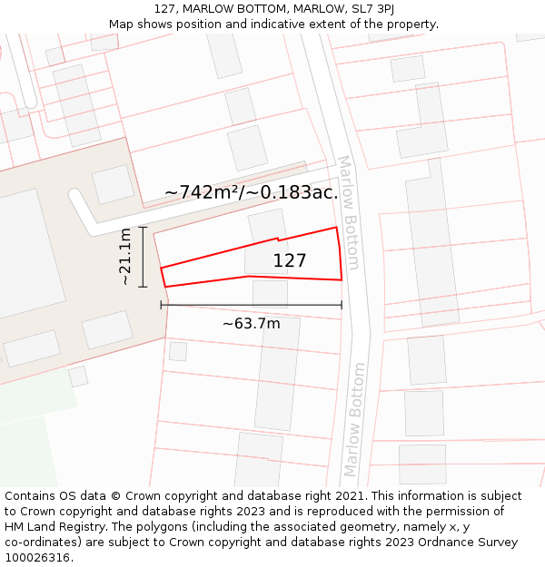127, MARLOW BOTTOM, MARLOW, SL7 3PJ: Plot and title map