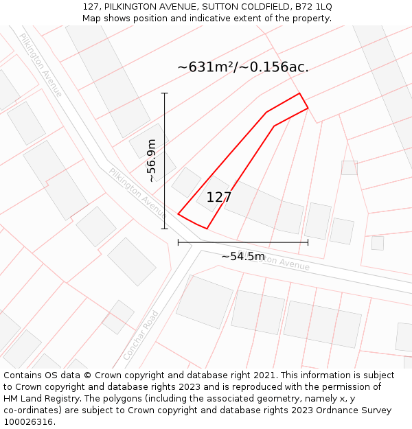 127, PILKINGTON AVENUE, SUTTON COLDFIELD, B72 1LQ: Plot and title map