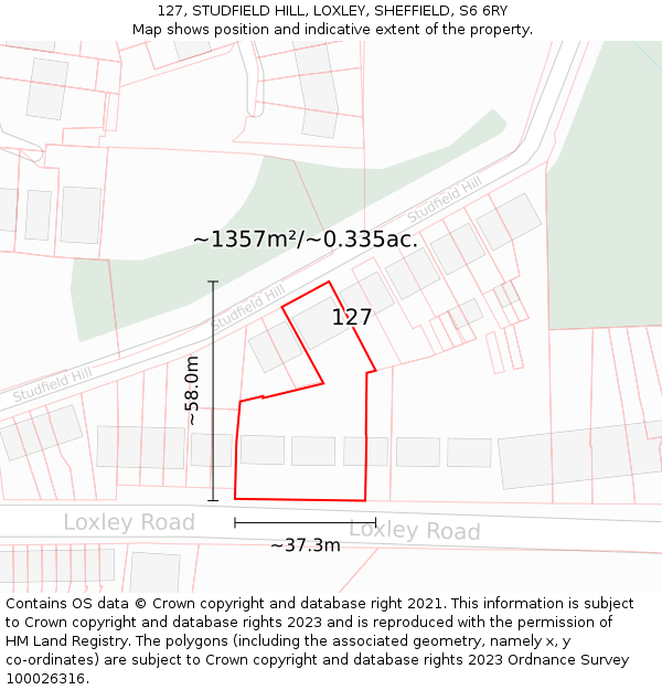 127, STUDFIELD HILL, LOXLEY, SHEFFIELD, S6 6RY: Plot and title map