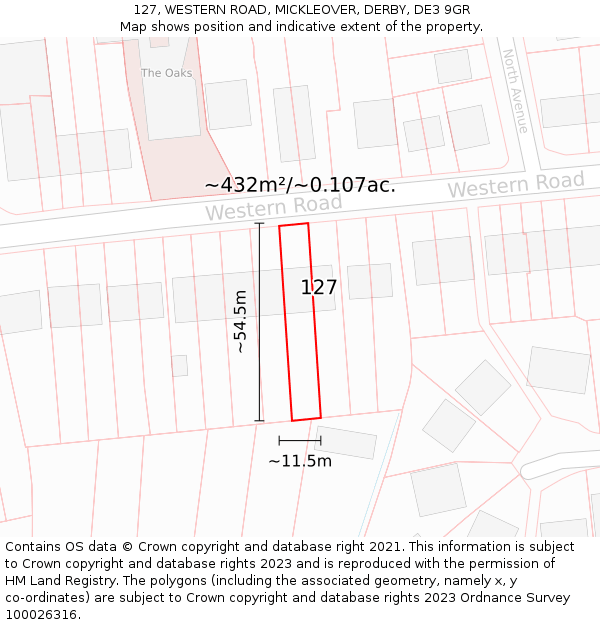 127, WESTERN ROAD, MICKLEOVER, DERBY, DE3 9GR: Plot and title map