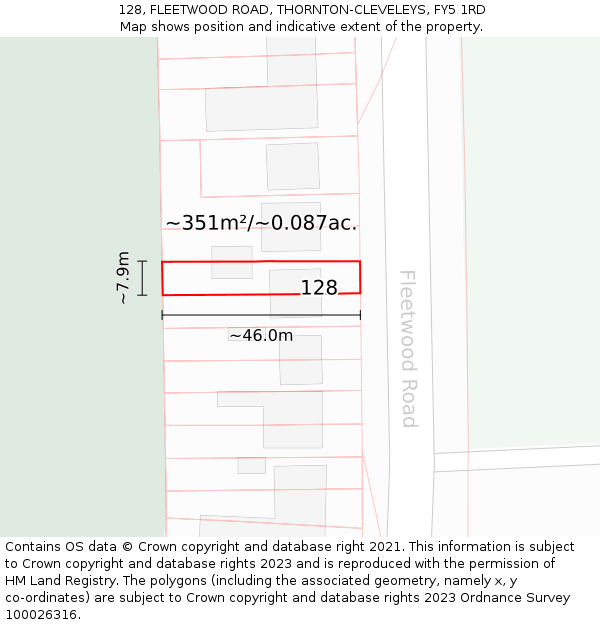 128, FLEETWOOD ROAD, THORNTON-CLEVELEYS, FY5 1RD: Plot and title map