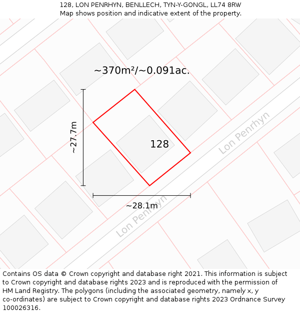 128, LON PENRHYN, BENLLECH, TYN-Y-GONGL, LL74 8RW: Plot and title map