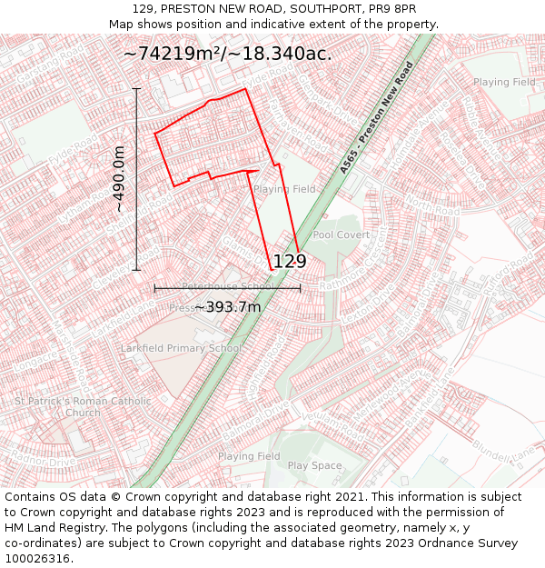 129, PRESTON NEW ROAD, SOUTHPORT, PR9 8PR: Plot and title map