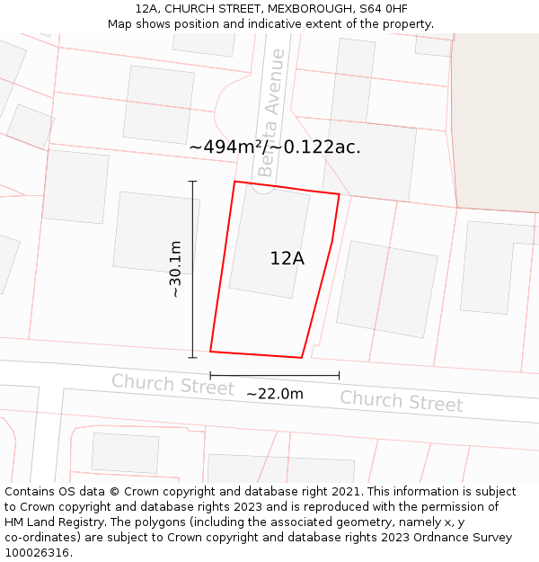 12A, CHURCH STREET, MEXBOROUGH, S64 0HF: Plot and title map