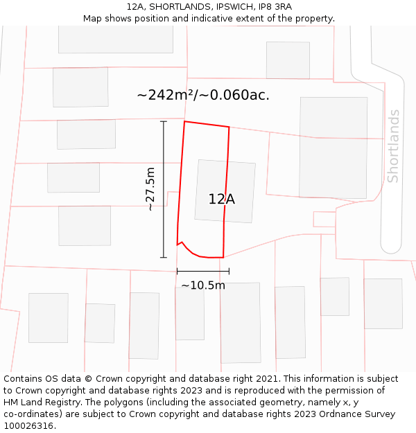 12A, SHORTLANDS, IPSWICH, IP8 3RA: Plot and title map