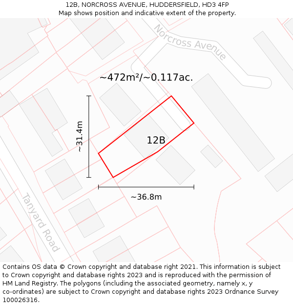 12B, NORCROSS AVENUE, HUDDERSFIELD, HD3 4FP: Plot and title map