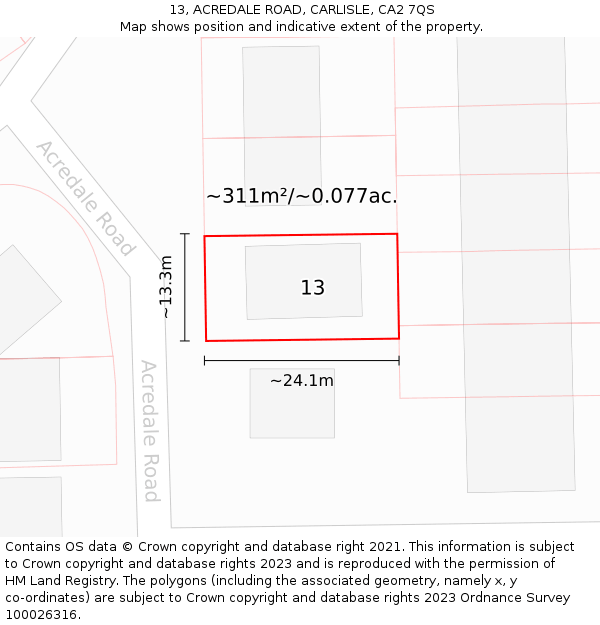 13, ACREDALE ROAD, CARLISLE, CA2 7QS: Plot and title map