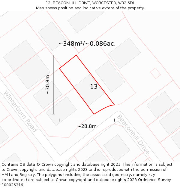 13, BEACONHILL DRIVE, WORCESTER, WR2 6DL: Plot and title map