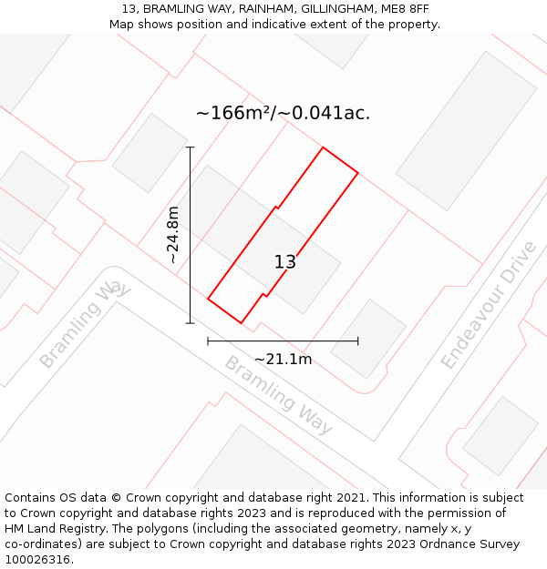 13, BRAMLING WAY, RAINHAM, GILLINGHAM, ME8 8FF: Plot and title map