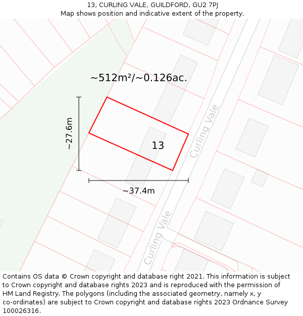 13, CURLING VALE, GUILDFORD, GU2 7PJ: Plot and title map