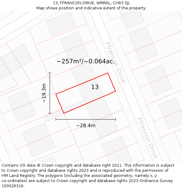 13, FFRANCON DRIVE, WIRRAL, CH63 5JL: Plot and title map
