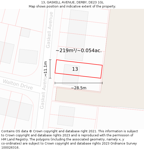 13, GASKELL AVENUE, DERBY, DE23 1GL: Plot and title map