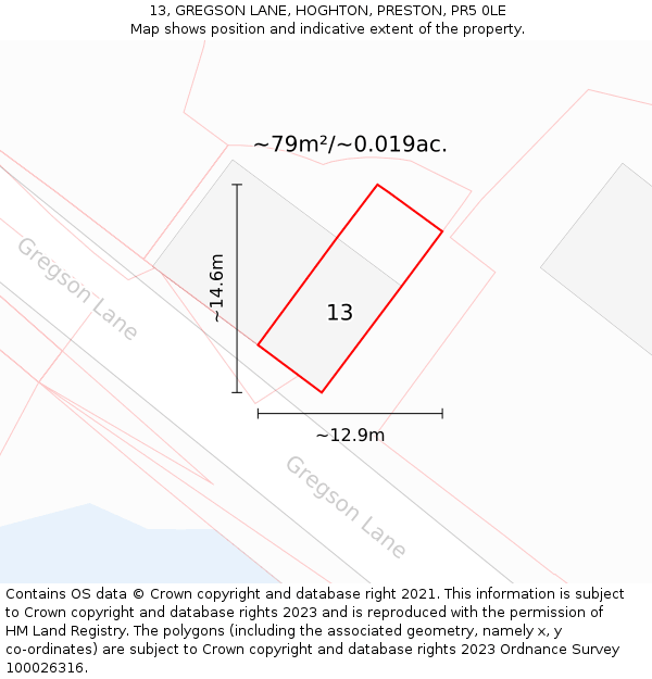 13, GREGSON LANE, HOGHTON, PRESTON, PR5 0LE: Plot and title map