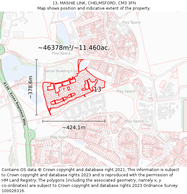 13, MASHIE LINK, CHELMSFORD, CM3 3FN: Plot and title map