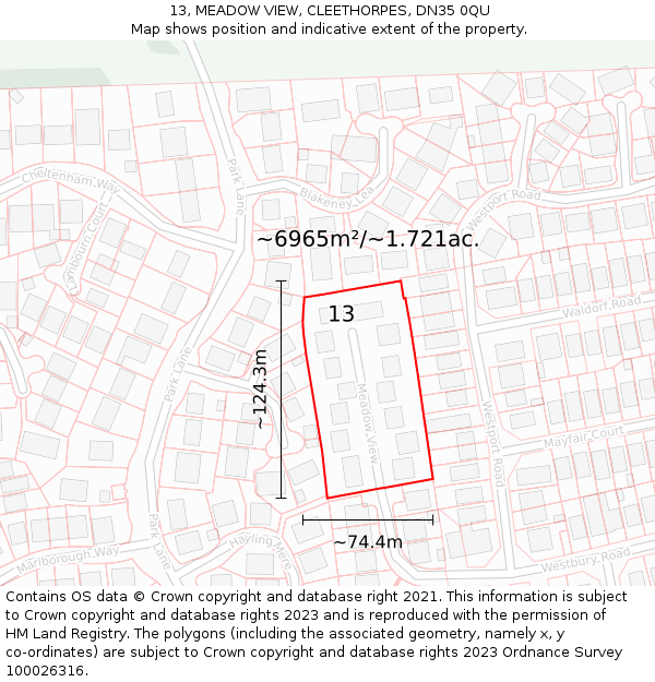 13, MEADOW VIEW, CLEETHORPES, DN35 0QU: Plot and title map