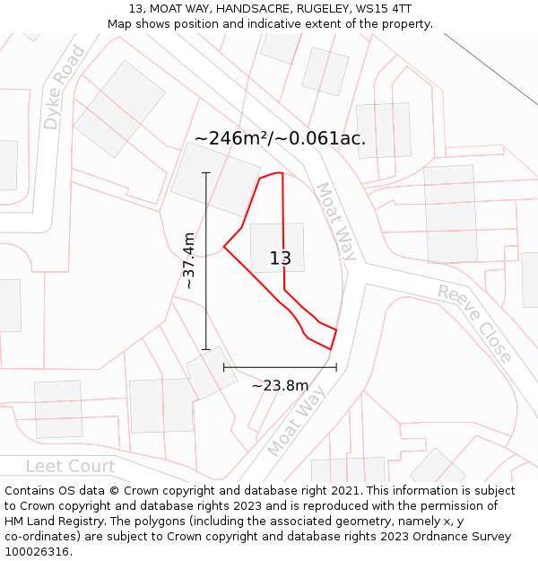 13, MOAT WAY, HANDSACRE, RUGELEY, WS15 4TT: Plot and title map