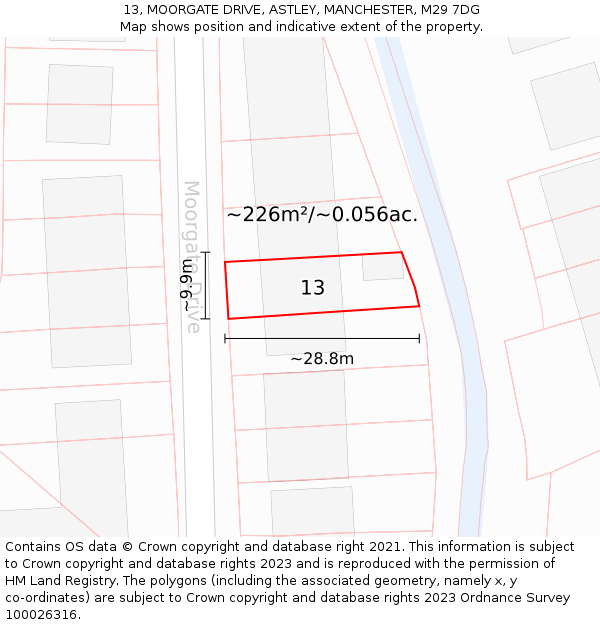 13, MOORGATE DRIVE, ASTLEY, MANCHESTER, M29 7DG: Plot and title map