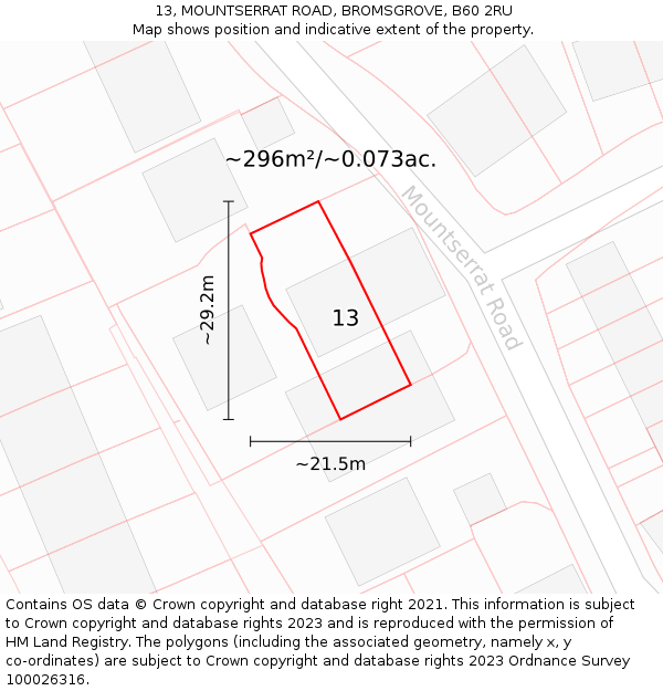 13, MOUNTSERRAT ROAD, BROMSGROVE, B60 2RU: Plot and title map