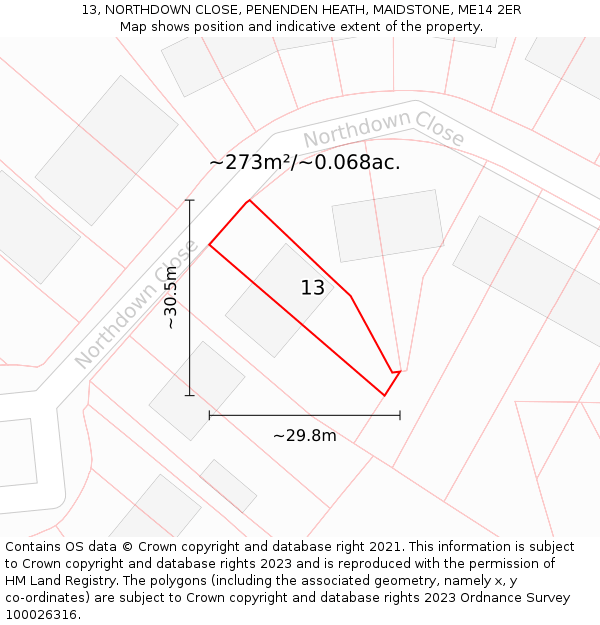 13, NORTHDOWN CLOSE, PENENDEN HEATH, MAIDSTONE, ME14 2ER: Plot and title map