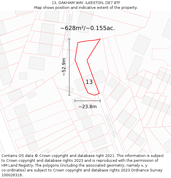13, OAKHAM WAY, ILKESTON, DE7 8TF: Plot and title map