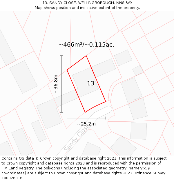 13, SANDY CLOSE, WELLINGBOROUGH, NN8 5AY: Plot and title map
