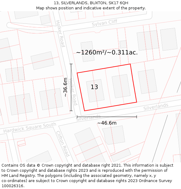 13, SILVERLANDS, BUXTON, SK17 6QH: Plot and title map