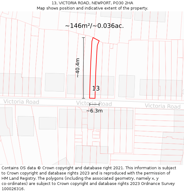 13, VICTORIA ROAD, NEWPORT, PO30 2HA: Plot and title map