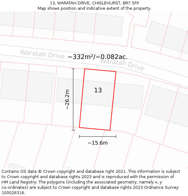 13, WARATAH DRIVE, CHISLEHURST, BR7 5FP: Plot and title map