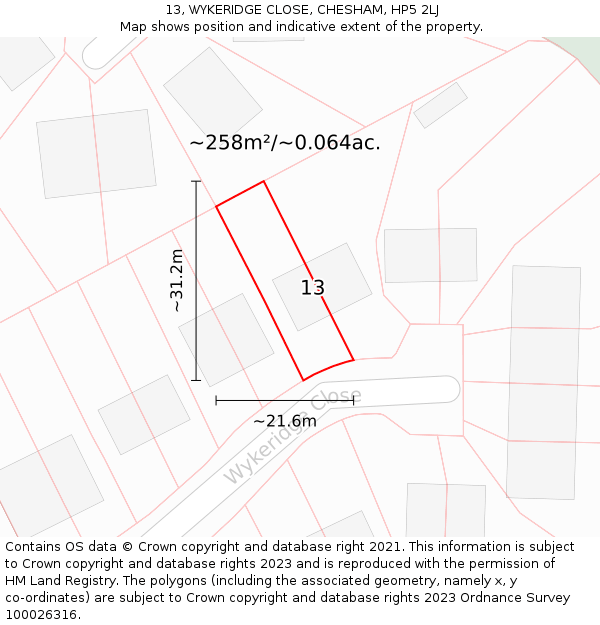 13, WYKERIDGE CLOSE, CHESHAM, HP5 2LJ: Plot and title map