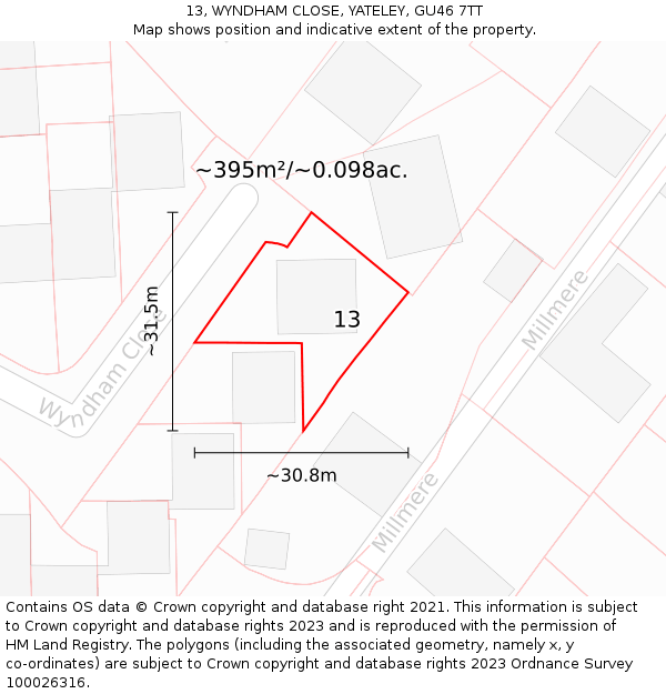 13, WYNDHAM CLOSE, YATELEY, GU46 7TT: Plot and title map