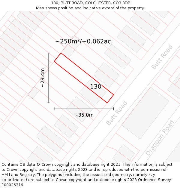 130, BUTT ROAD, COLCHESTER, CO3 3DP: Plot and title map