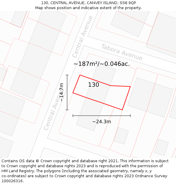 130, CENTRAL AVENUE, CANVEY ISLAND, SS8 9QP: Plot and title map