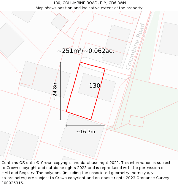 130, COLUMBINE ROAD, ELY, CB6 3WN: Plot and title map