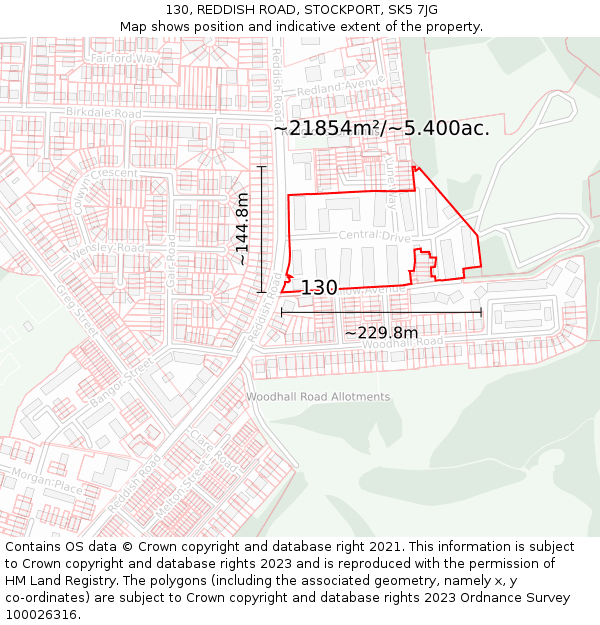 130, REDDISH ROAD, STOCKPORT, SK5 7JG: Plot and title map