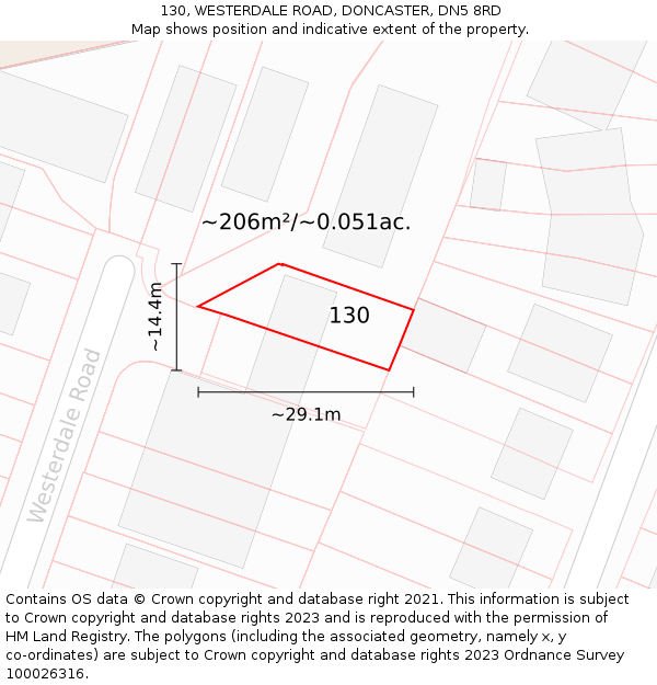 130, WESTERDALE ROAD, DONCASTER, DN5 8RD: Plot and title map